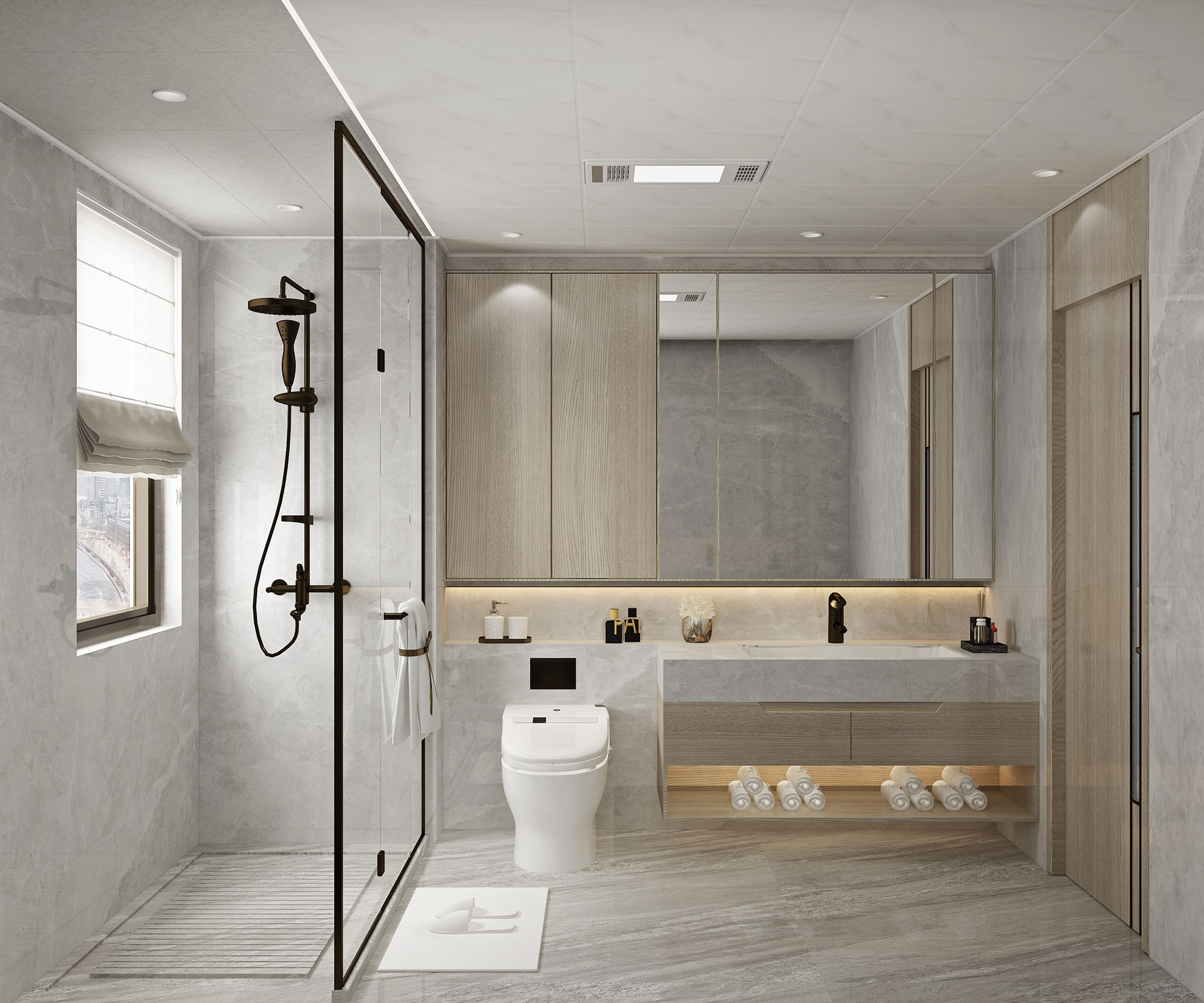 集成吊頂300系列（加盟商專供）榮耀灰（淺）（雙層簡凸套框）效果圖